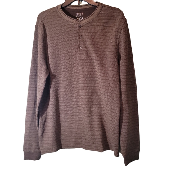 J'S. A. Bank 1905 Brown Pullover Collarless Henley 3 Button Shirt - Picture 5 of 5